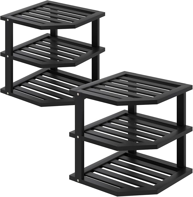 VERTORGAN 3 Tier Bamboo Corner Shelf, Dish Drying Rack, Plate Organizer by VERTORGAN