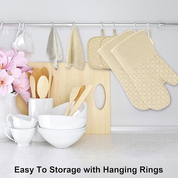 KEGOUU Oven Mitts and Pot Holders 6pcs Set, Kitchen Oven Glove High Heat - Image 3