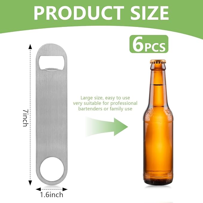 KISEER Heavy Duty Stainless Steel Flat Bottle Opener, 6 Pack Beer Bottle Opener - Image 2