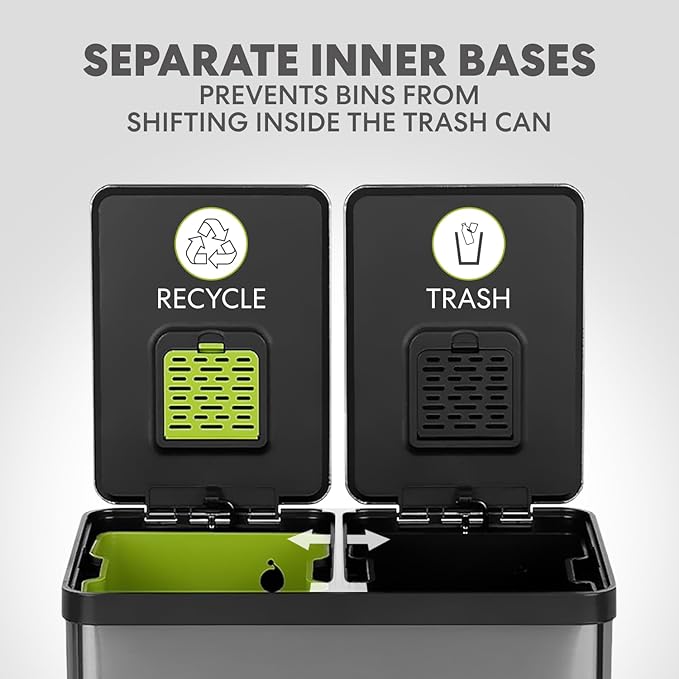 Simpli-Magic 16 Gallon Elegant Black Step Trash Can – Dual Compartment Kitchen - Image 5