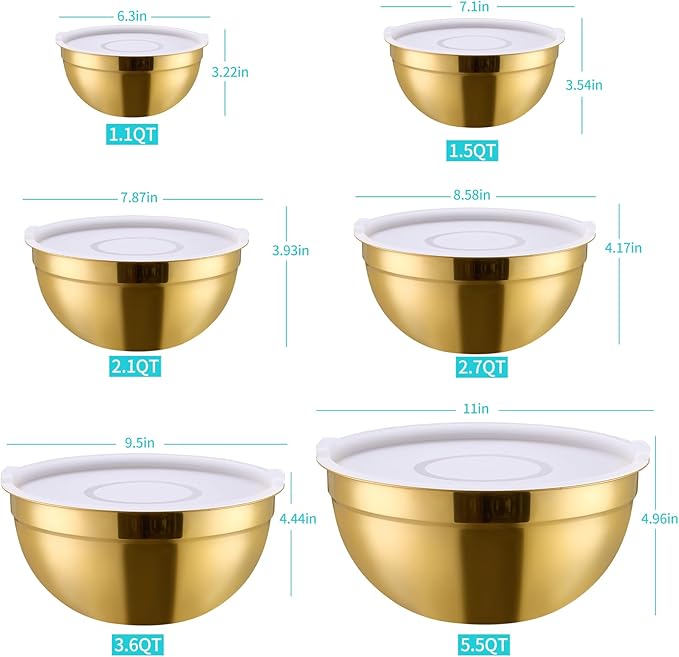 6 Piece Gold Mixing Bowls Set - Image 2