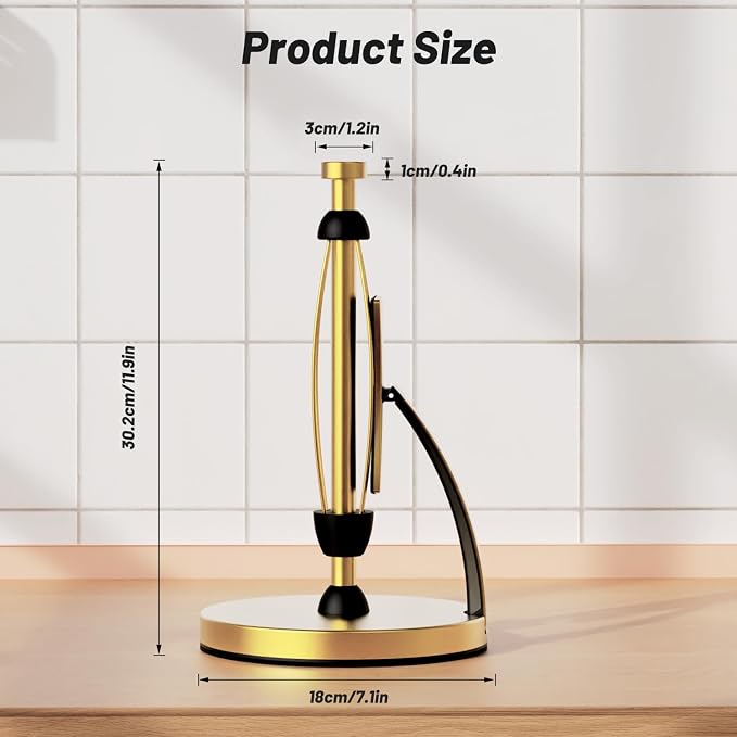 VEHHE Gold Paper Towel Holder Countertop, One-Handed Tear, Stainless Steel - Image 5