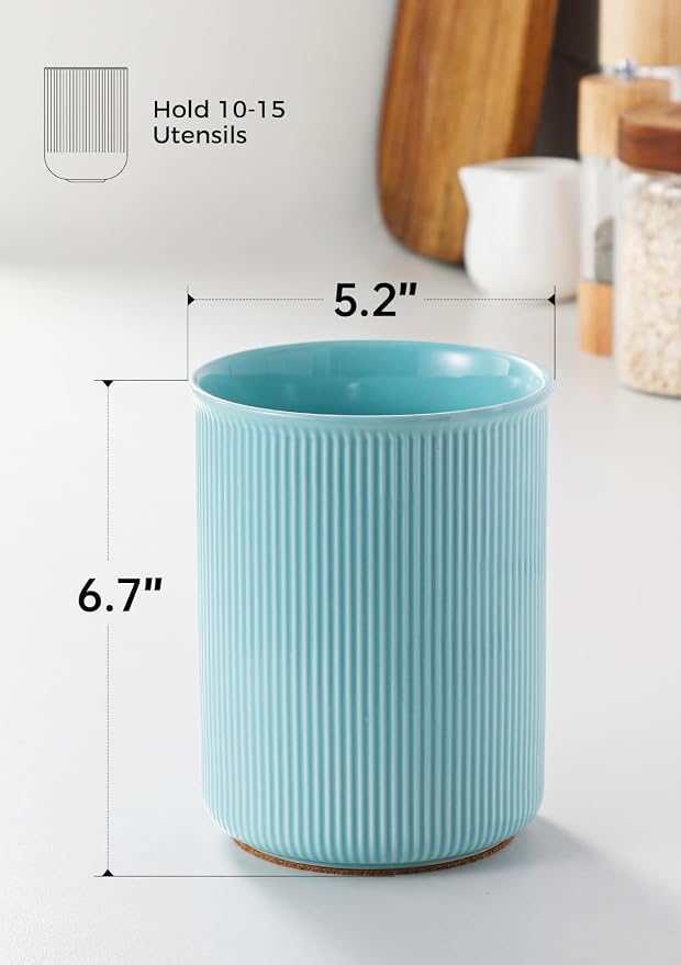 LoeJan Utensil Holder, Extra Large Utensil Crock, Stable Ceramic Utensil - Image 2