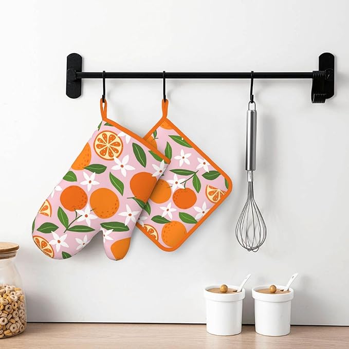 Tropical Fruit Oranges Silicone Oven Mitts Pan Mats Set of 2, Heat Resistant - Image 6