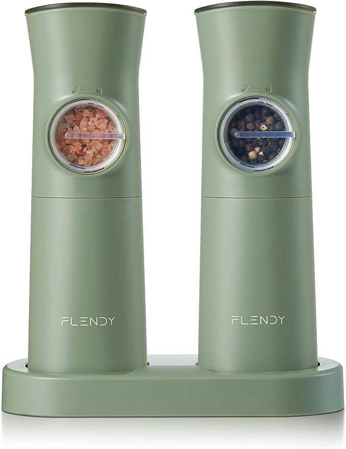Flendy Gravity Electric Salt and Pepper Grinder Set Rechargeable, Automatic by Flendy