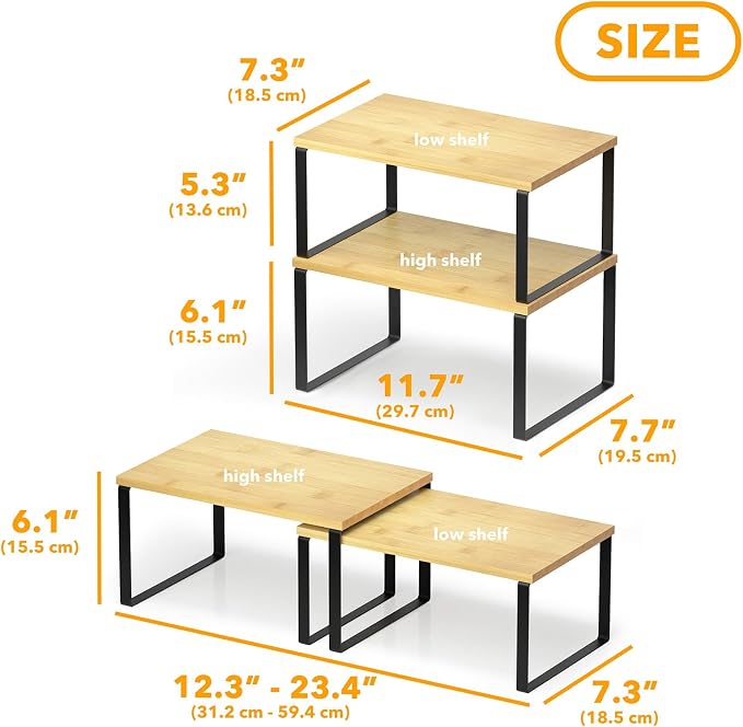 SpaceAid Cabinet Shelf Organizers 2 Pack, Kitchen Counter Rack Shelves Riser - Image 2