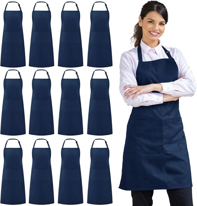 Syntus 12 Pack Bib Apron, Unisex Aprons Adjustable Waterdrop Resistant by Syntus