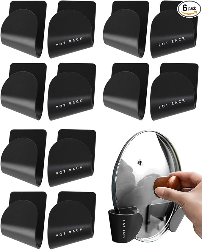 Tendiren Pot Lid Organizer, 6 Pairs of Adjustable Wall Mount Pot Lid Holder by Tendiren