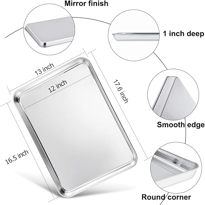 TeamFar Baking Sheet, 17.6’’ x 13’’ x 1’’ Stainless Steel Large Cookie Sheet - Image 2