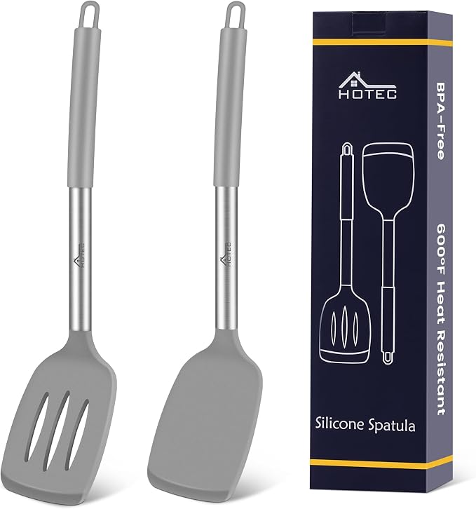 HOTEC Silicone Spatula Set of 2 Heat-Resistant 600°F & BPA-Free Kitchen by Hotec