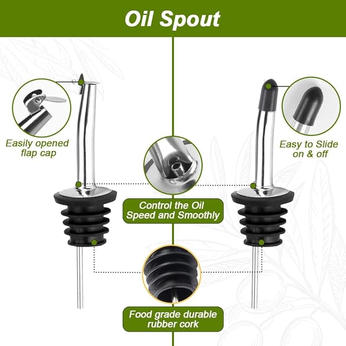 2-Pack Olive Oil Dispenser Bottle Set - 17oz/500ml Dark Green Glass Oil and - Image 4
