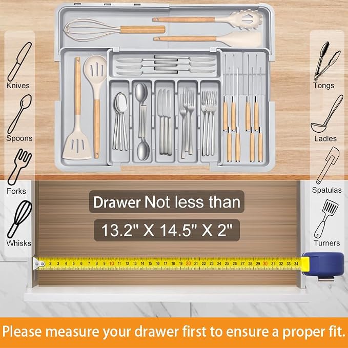 Silverware Drawer Organizer for Kitchen, Adjustable Utensil Drawer Organizer - Image 5