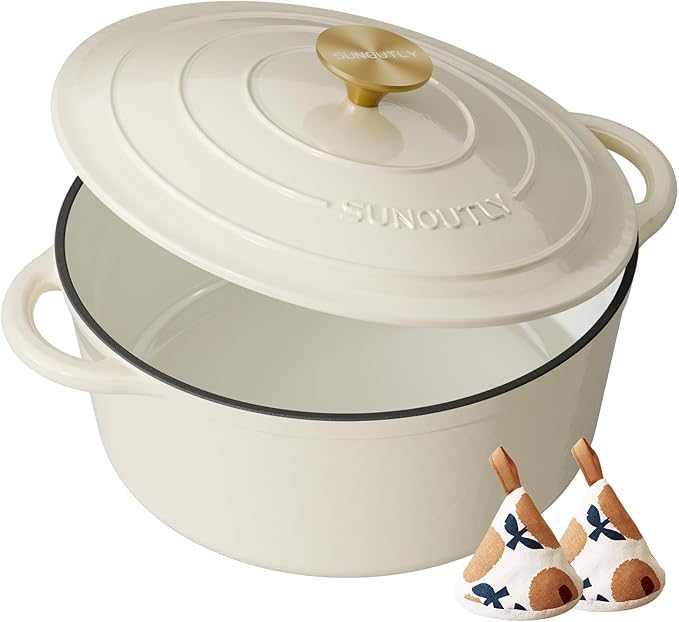 Enameled Cast Iron Dutch Oven - 6QT Pot - Heavy-Duty Cookware by SUNOUTLY