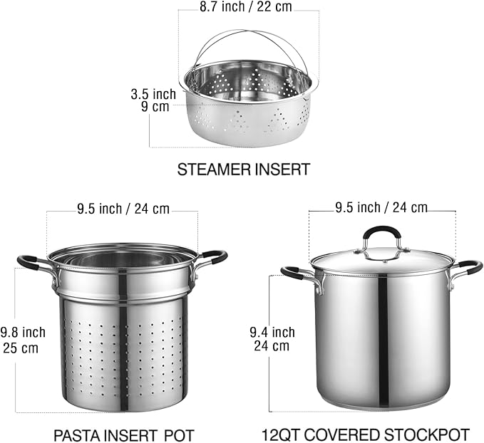 Cook N Home 4-Piece Stainless Steel Pasta Cooker Steamer Multipots, 12 Quart - Image 2