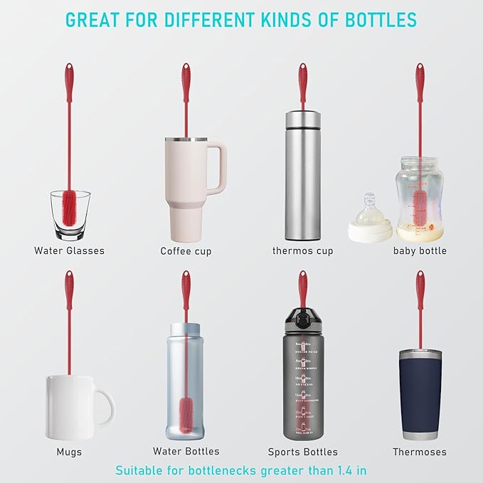 15.7" Silicone Bottle Brush, ddLUCK Water Bottle Cleaner Brush - Image 2