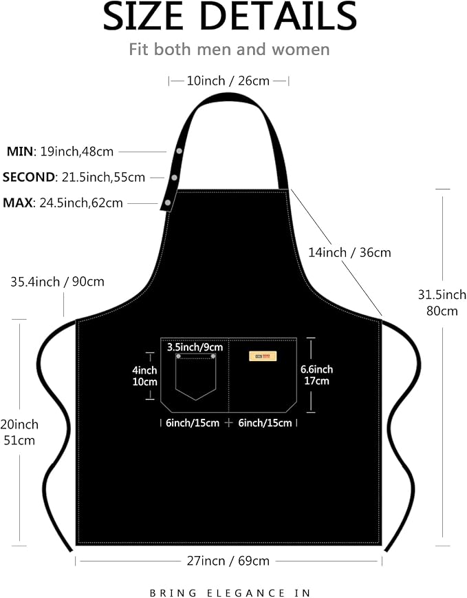 Yuubin Extra Large Aprons for Men Adjustable Button Apron - Image 6