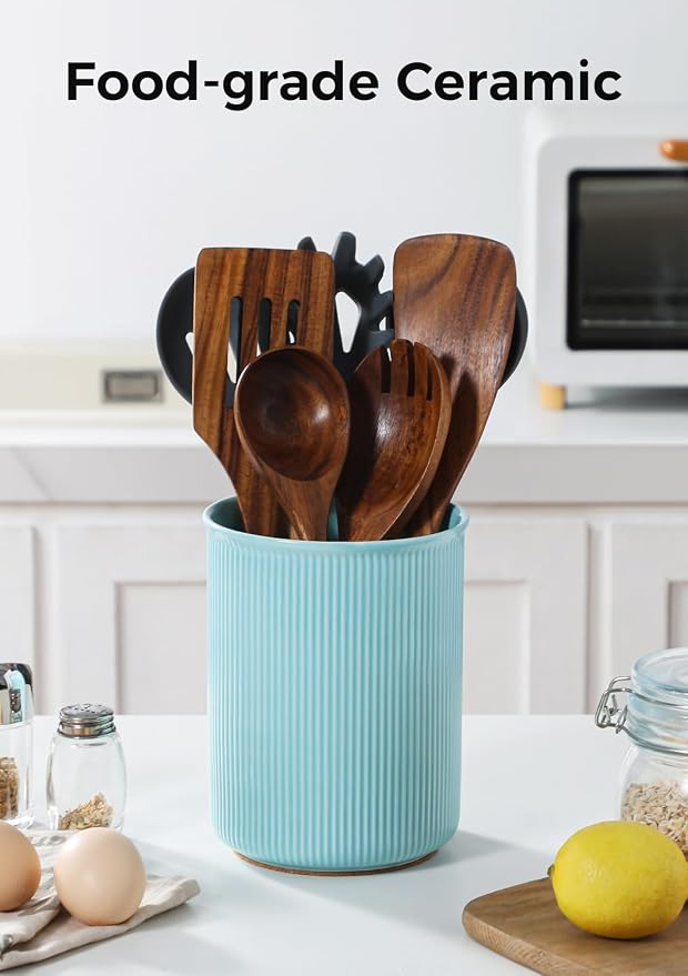 LoeJan Utensil Holder, Extra Large Utensil Crock, Stable Ceramic Utensil - Image 3