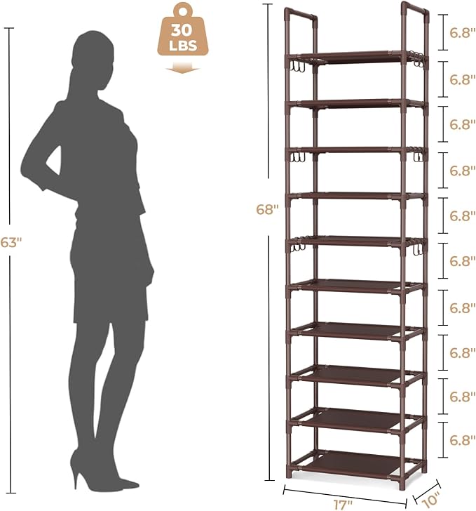 VTRIN 10 Tiers Tall Shoe Rack Holds 20-25 Pairs of Shoes Sturdy Vertical Shoe - Image 3