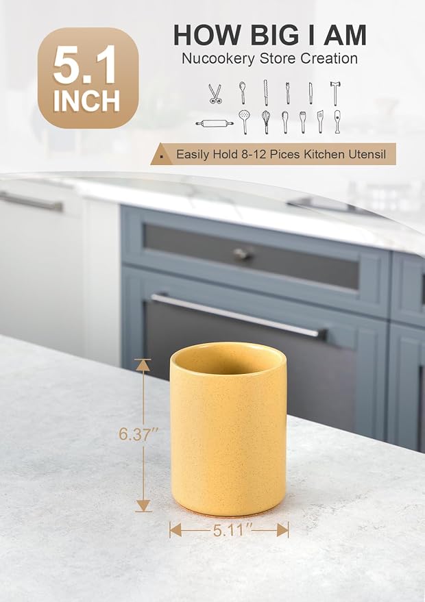 Nucookery Utensil Holder, 6.4" Ceramic Kitchen Utensil Holder - Image 2