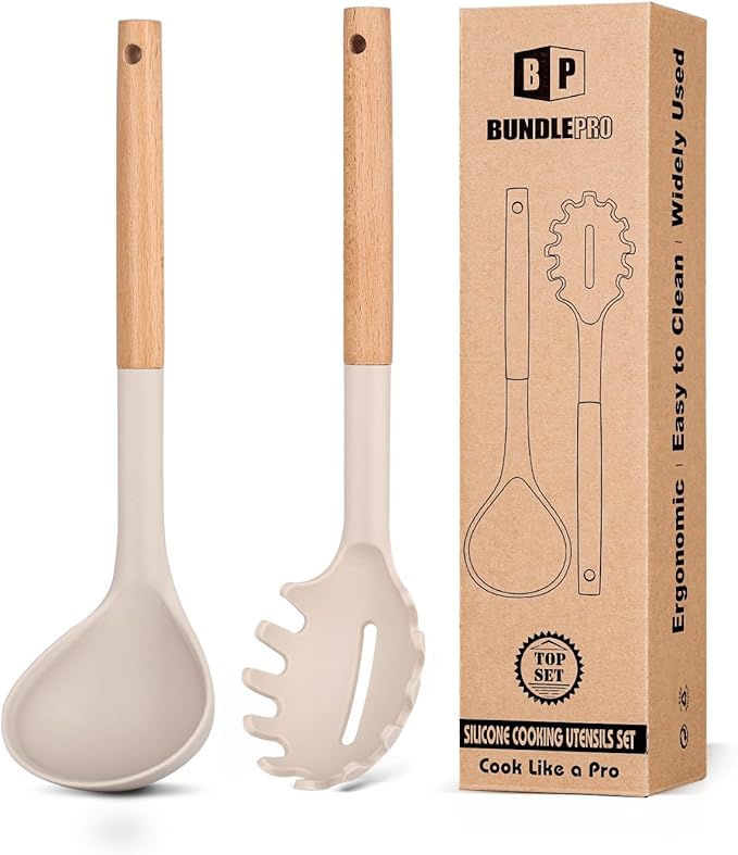 Silicone Pasta Fork and Ladle Spoon Set by BUNDLEPRO