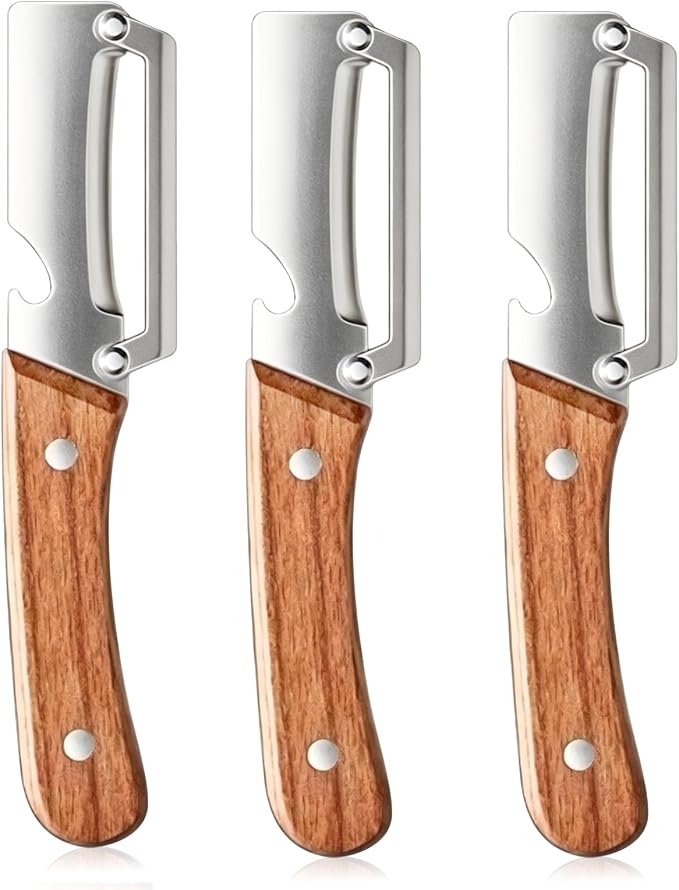 3 Pcs Multifunctional Vegetable Peeler, Wooden Handle, Stainless Steel Blade by Unknown
