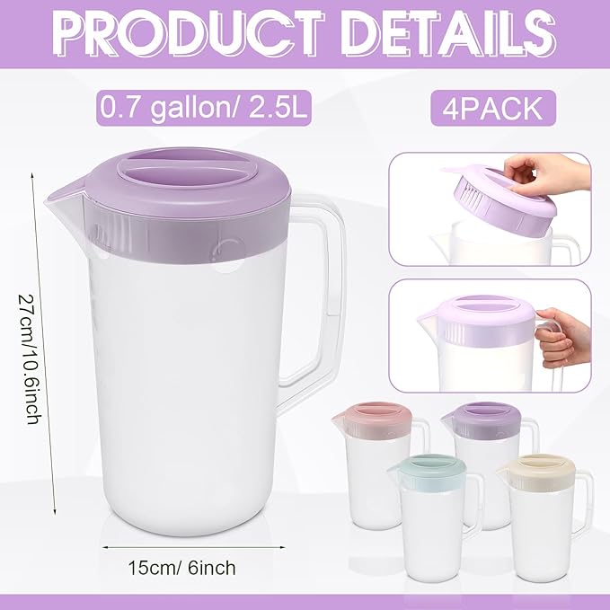 Uiifan 4 Pcs Plastic Water Pitcher - Image 2