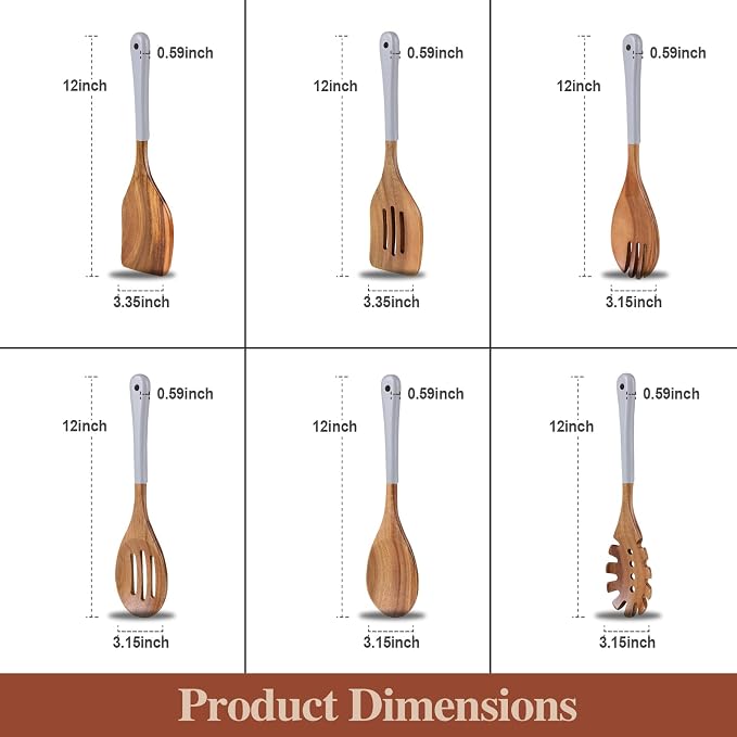 Wooden Spoons For Cooking, 6 Pieces Natural Acacia Wooden Cooking Utensils or - Image 7