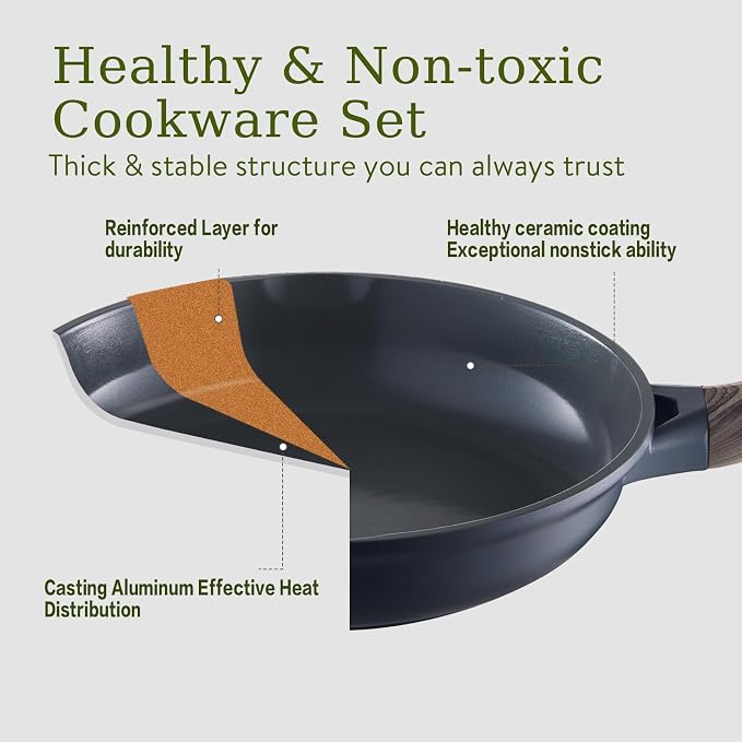 22Pcs Pots and Pans Set Non Stick Non-Toxic Ceramic Cookware Sets Nonstick - Image 3