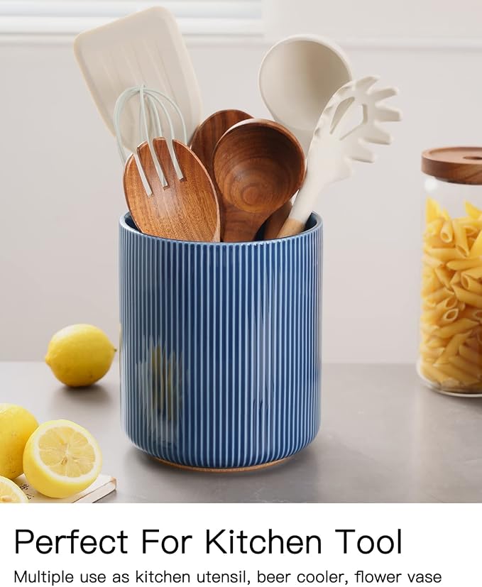 getstar Large Utensil Holder for Kitchen Counter, 7.2" Vintage Ceramic Utensils - Image 2
