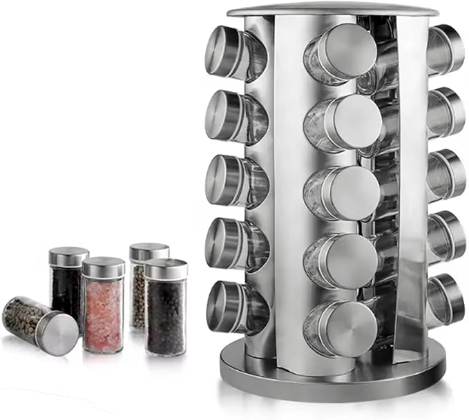 Revolving Spice Rack with 20 Jars, Rotating Spice Rack Organizer with Labels by Ayedvan