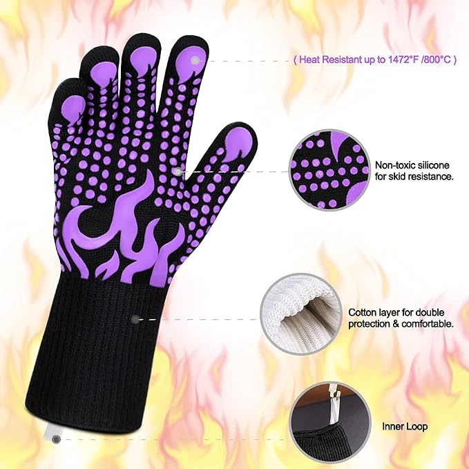 Comsmart BBQ Gloves, 1472 Degree F Heat Resistant Grilling Gloves Silicone - Image 4
