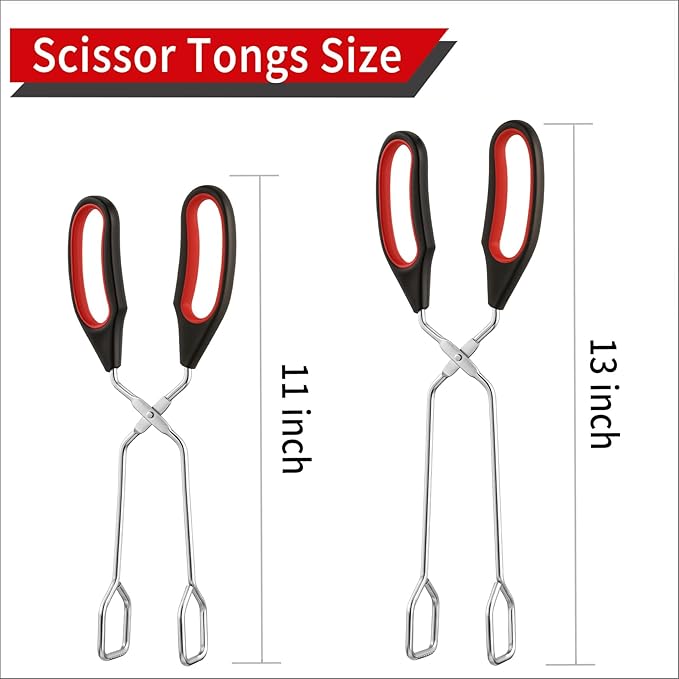 2-Pcs Stainless Steel Scissor Tongs, 9.25-Inch and 11-Inch set Kitchen cooking - Image 2
