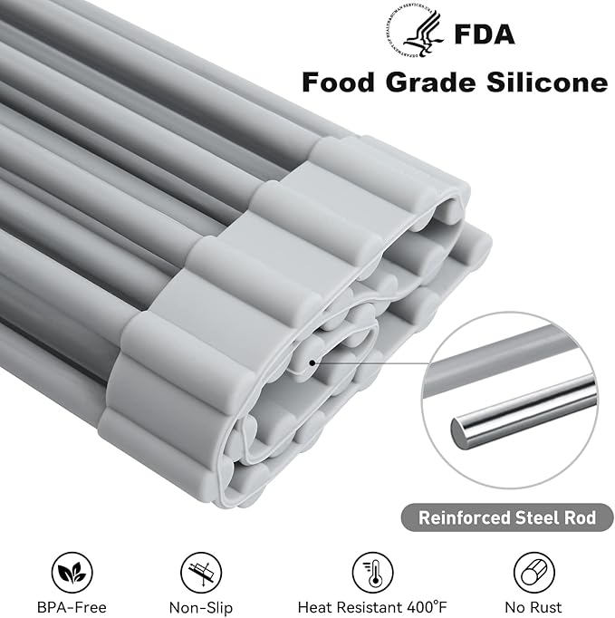 MERRYBOX Roll Up Over The Sink Dish Drying Rack Silicone Wrapped Foldable - Image 4
