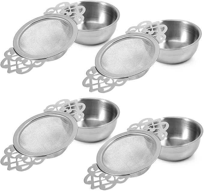 Picowe 4 Pack Tea Strainer Bowl, Stainless Steel Sliver Tea Strainers by Picowe