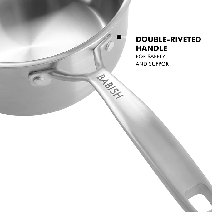 Babish Stainless Steel Saucepan 3.5 Quart Triply Professional Grade Cookware - Image 4
