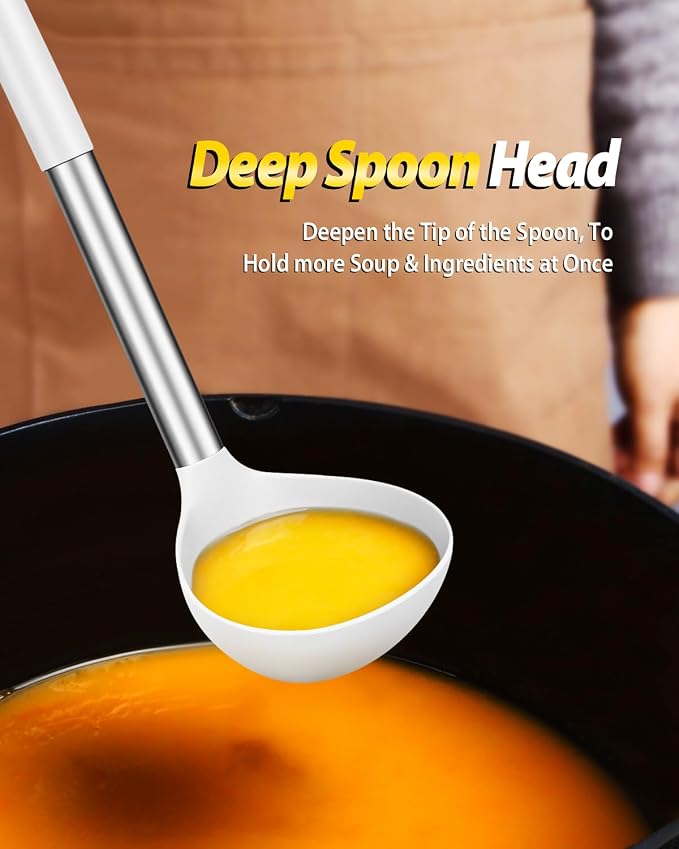 Silicone Pasta Fork and Ladle Spoon Set, Large Non Stick Kitchen Utensils - Image 4