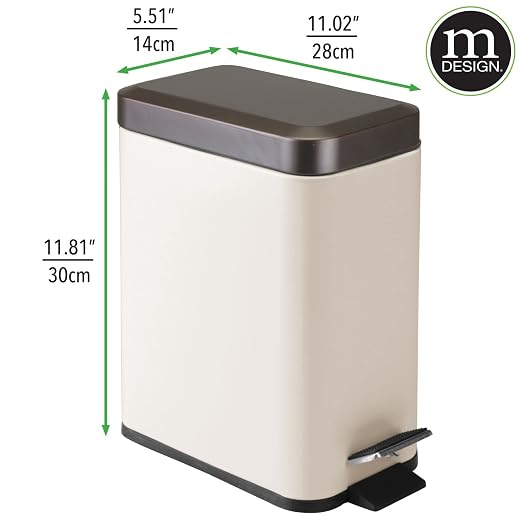 mDesign Small Modern 1.3 Gallon Rectangle Metal Lidded Step Trash Can, Compact - Image 4