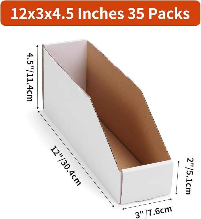 ZBEIVAN Cardboard Storage Bins Boxes 35 Packs 12x3x4.5 Inches, Easy Assembly - Image 2