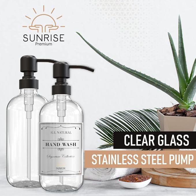 Sunrise Premium 2 Pack Clear Glass Soap Dispenser 16 OZ - Image 3