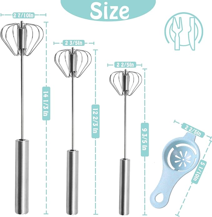 Semi-automatic Whisk, Stainless Steel Egg Beater, Hand Push Rotary Whisks Mixer - Image 2