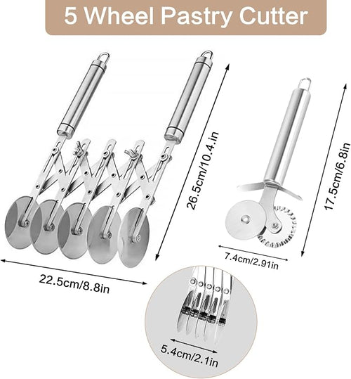 5 Wheel Pastry Cutter, Stainless Steel Dough Cutter Wheel - Image 2