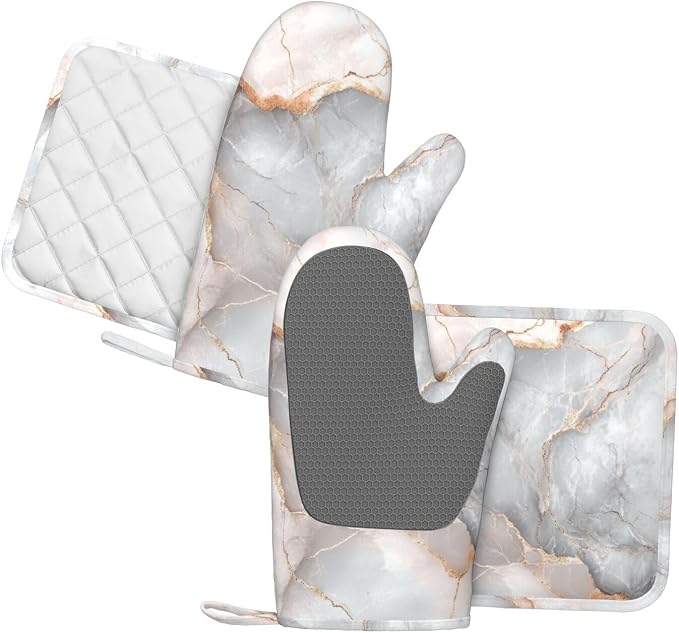 Oven Mitts and Pot Holders Gray Pastel Pink Marble Absstract Silicone Kitchen - Image 2