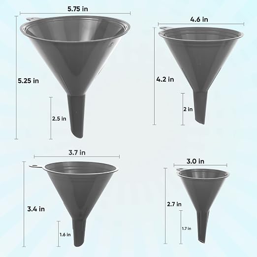 Funnel Gray in 4 Different Sizes Durable & Non-Toxic Food Grade Plastic -Funnels - Image 2