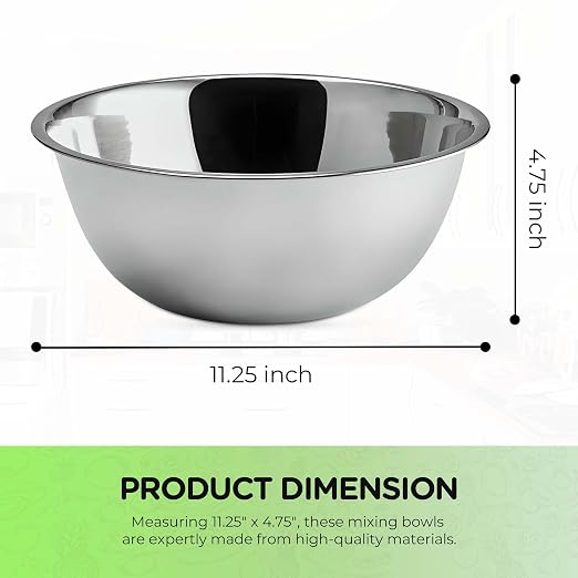 OCS Parts 5 Quart Mixing Bowls | Set of 4 | 11.25-Inch Stainless Steel - Image 2