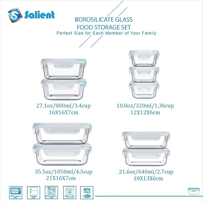 S SALIENT 18 Piece Glass Food Storage Containers - Image 2