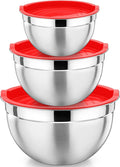 P&P CHEF Red Mixing Bowls with Lids, Stainless Steel Salad Nesting Bowl by PPCHEF