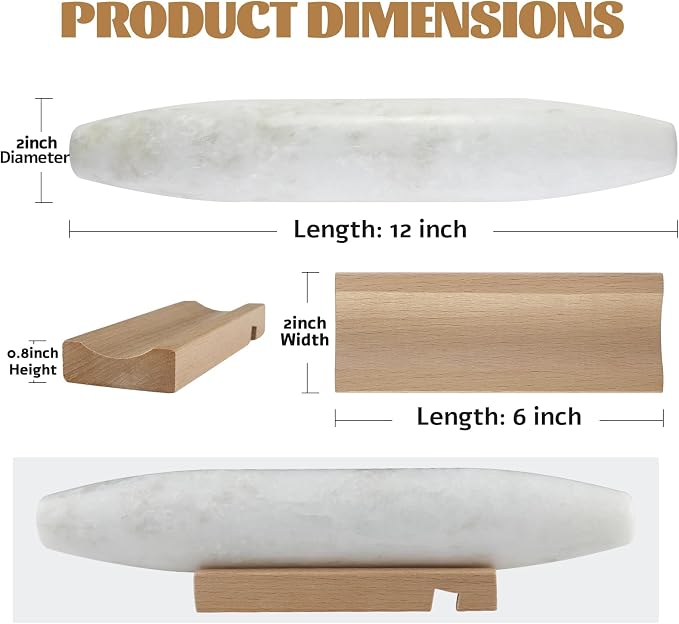 Koville African Natural Marble French Rolling Pin, 12inch Non-Stick Rolling Pin - Image 3