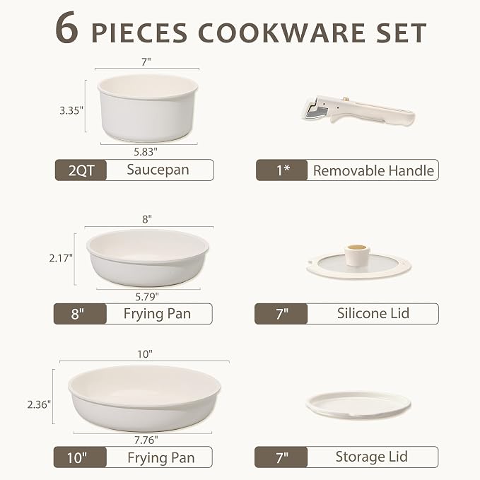 CAROTE 6pcs Pots and Pans Set Non Stick, Cookware Sets, Kitchen Set, - Image 2