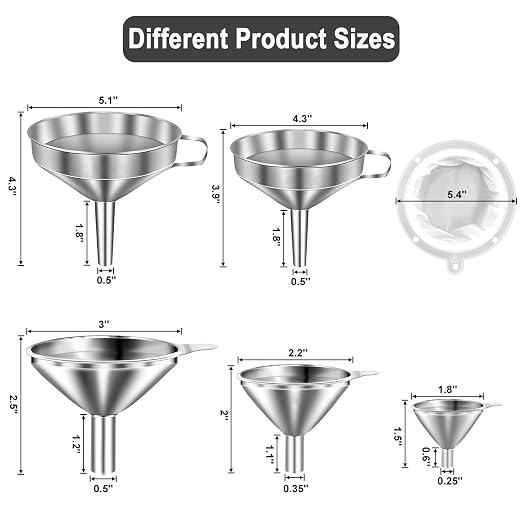 Stainless Steel Funnels for Kitchen use, 5 Different Sizes of Kitchen funnels - Image 2