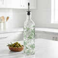 JarThenaAMCS Chinoiserie Olive Oil Dispenser Bottle Green Floral Glass Cruet by JarThenaAMCS